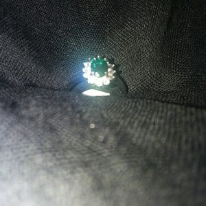 Emerald Ring With White Topaz On Irodium